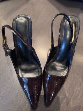 Women’s Pointed Slingback Pumps in Dark Brown Patent